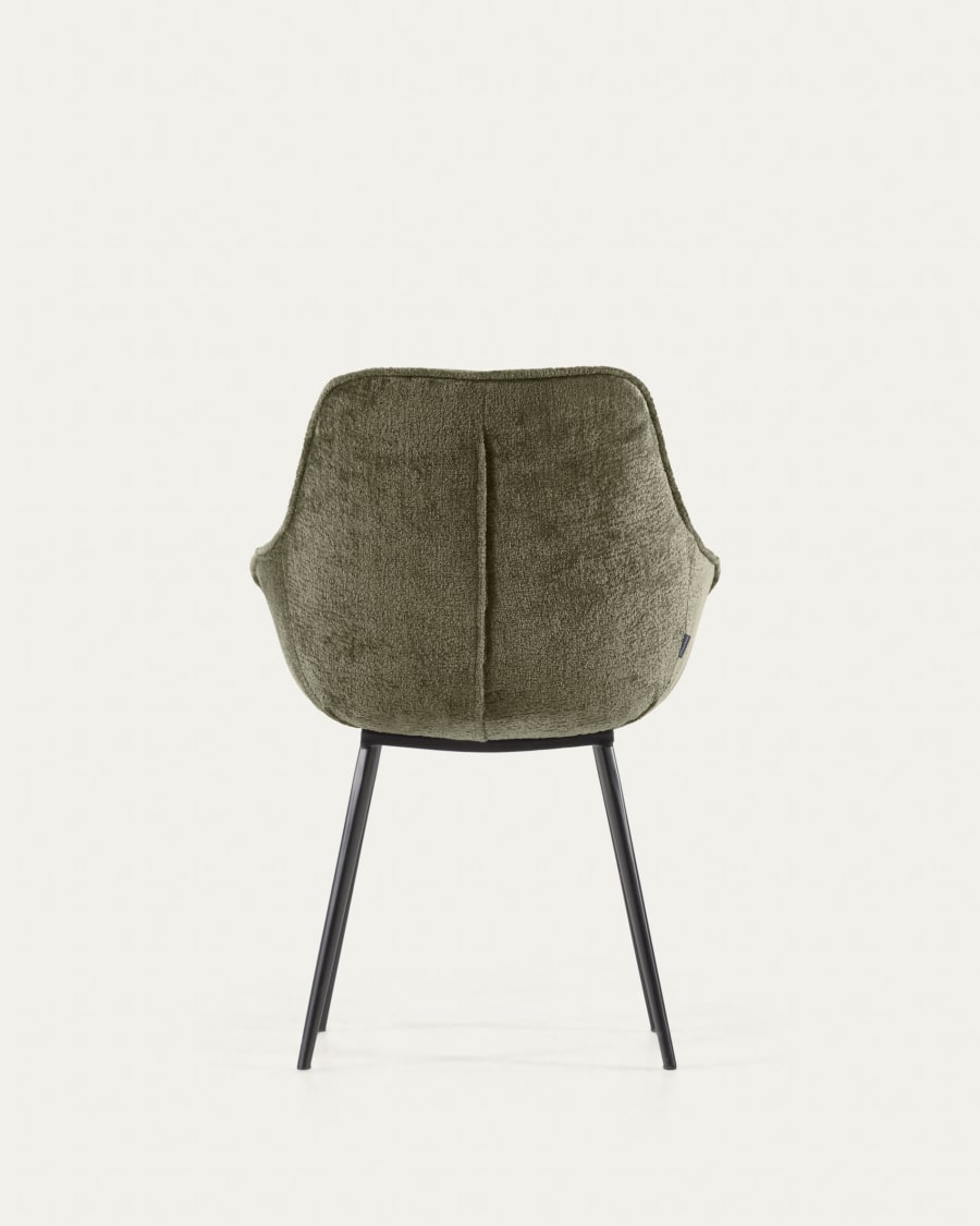 Amira chair in dark green chenille with steel legs with black finish FSC 100%