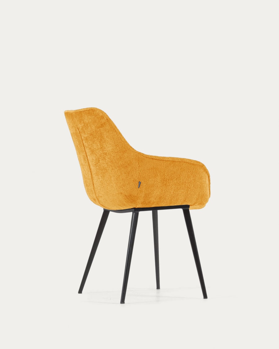 Amira chair in mustard chenille with steel legs with black finish
