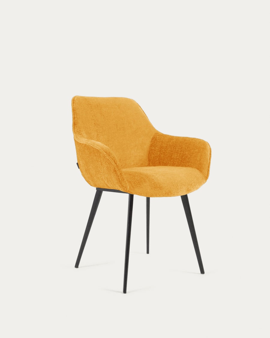 Amira chair in mustard chenille with steel legs with black finish