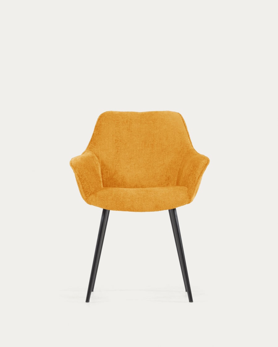 Amira chair in mustard chenille with steel legs with black finish