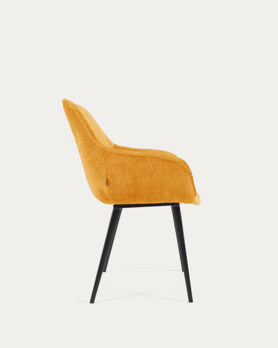 Amira chair in mustard chenille with steel legs with black finish