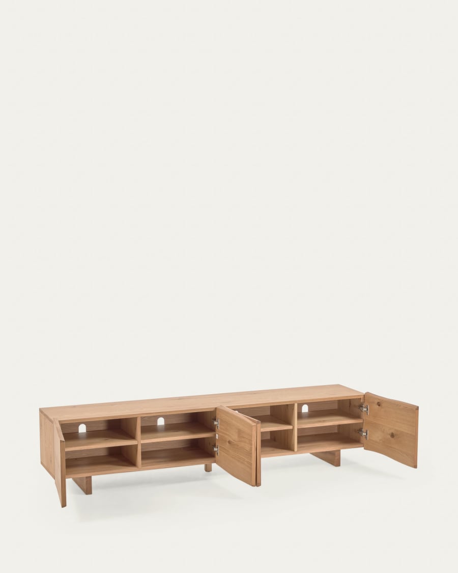 Rasha 4 door TV stand in oak veneer with natural finish, 200 x 45 cm