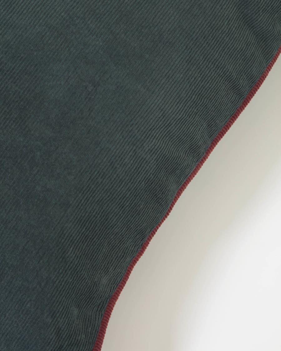 Kelaia 100% cotton cushion cover in green cord with orange border, 45 x 45 cm