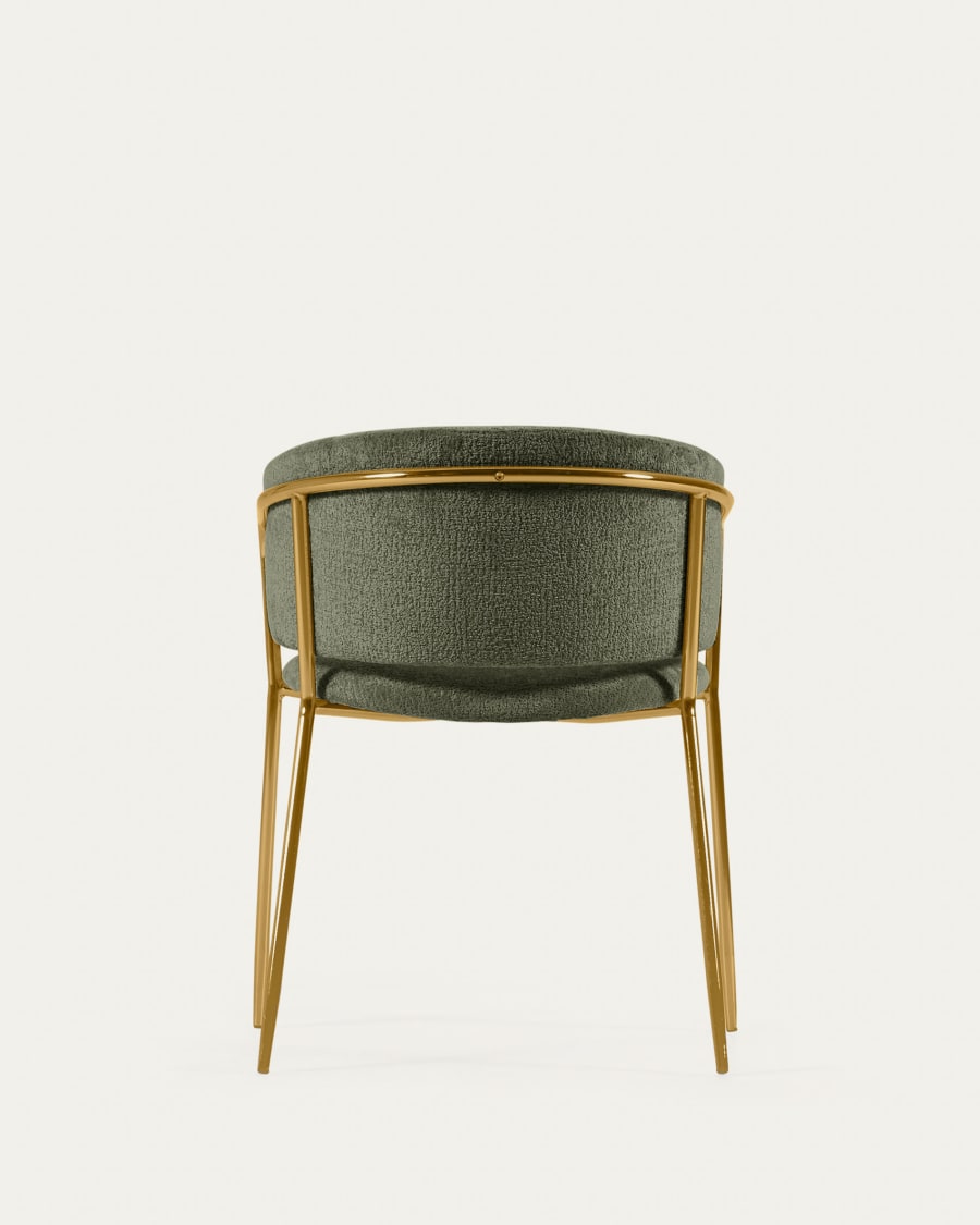 Runnie chair in dark green chenille with steel legs and gold finish