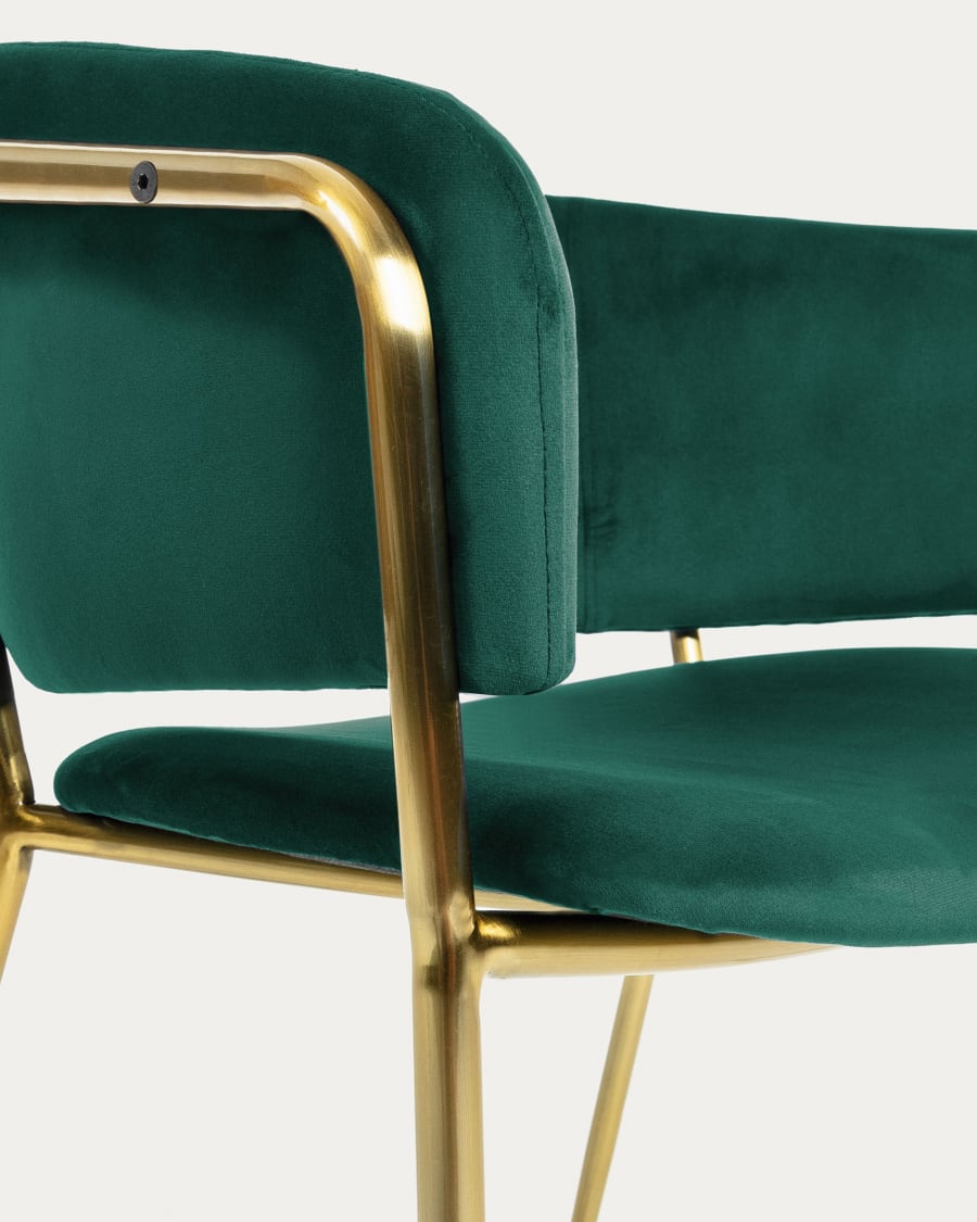 Runnie green velvet chair with steel legs and gold finish FR