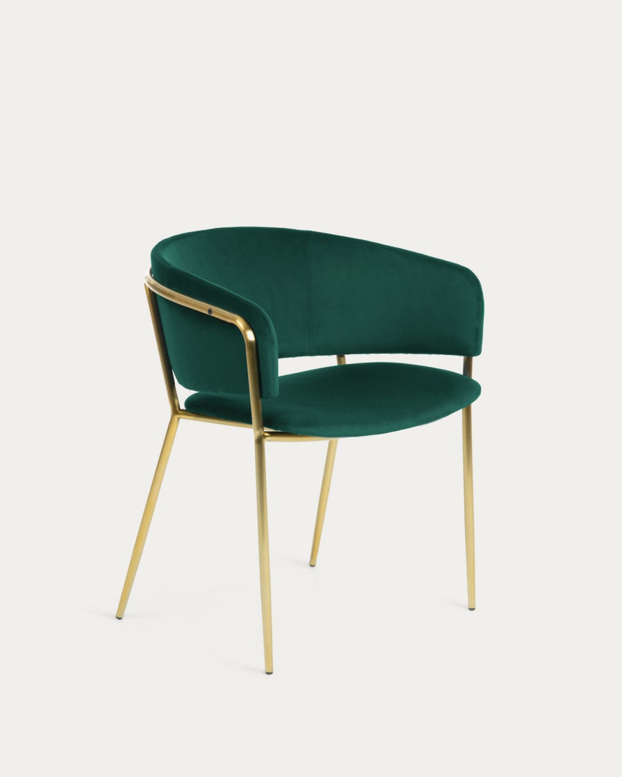 Runnie green velvet chair with steel legs and gold finish