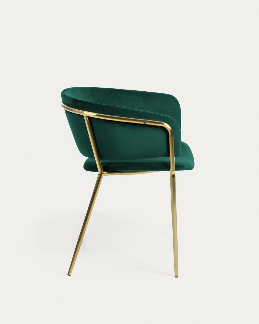 Runnie green velvet chair with steel legs and gold finish