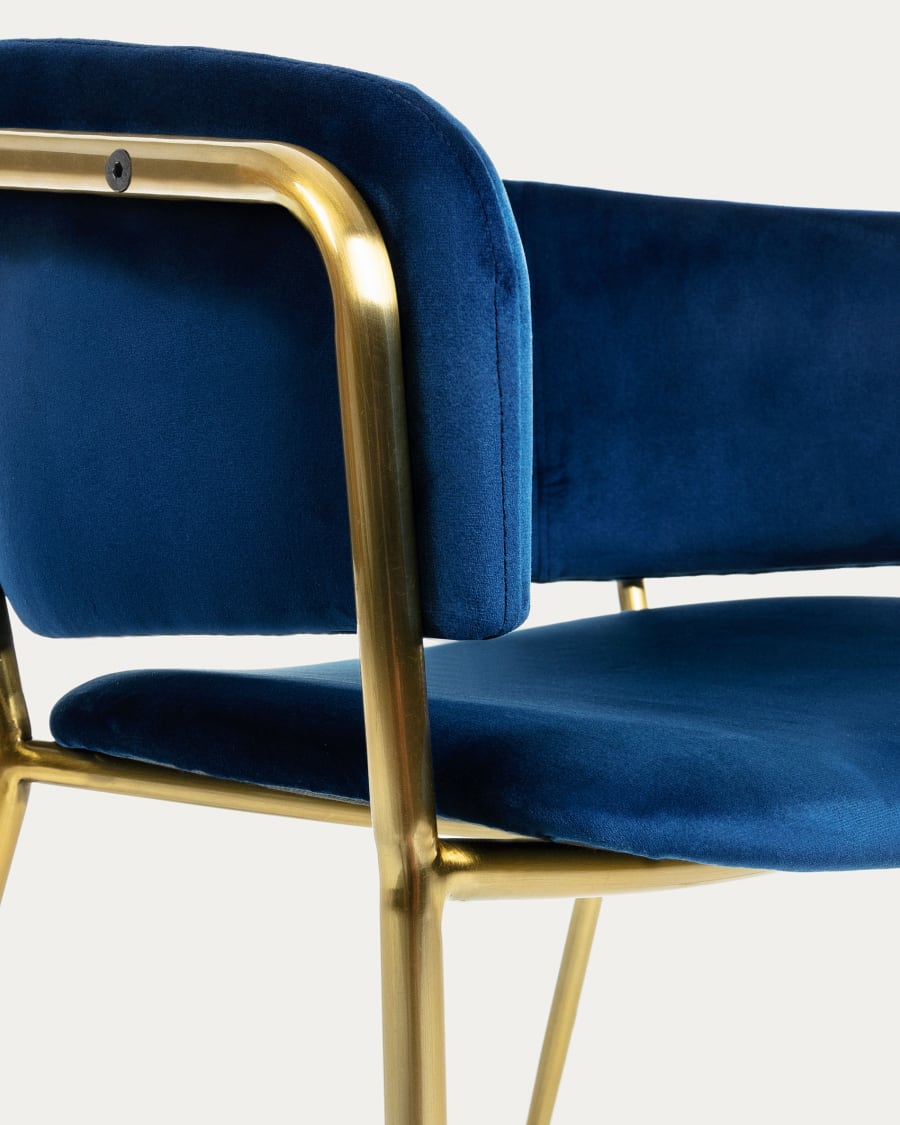 Runnie blue velvet chair with steel legs and gold finish FR