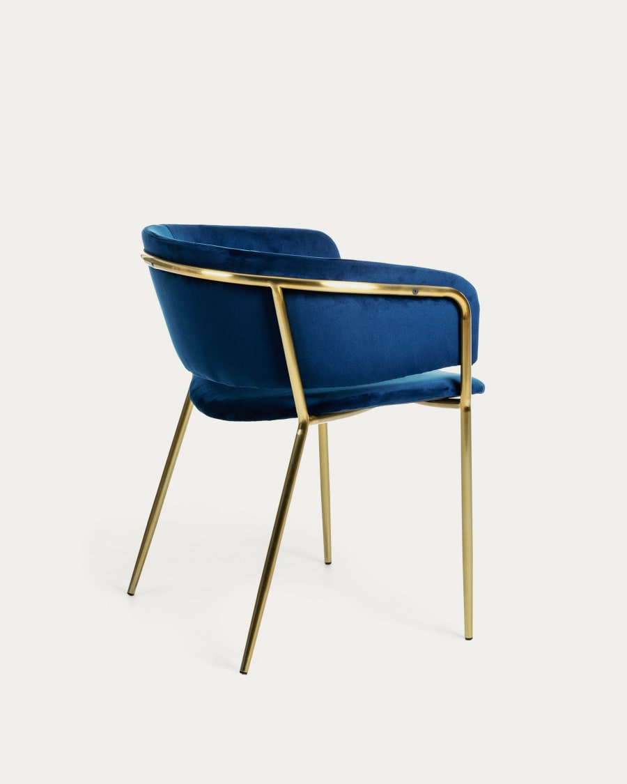 Runnie blue velvet chair with steel legs and gold finish FR