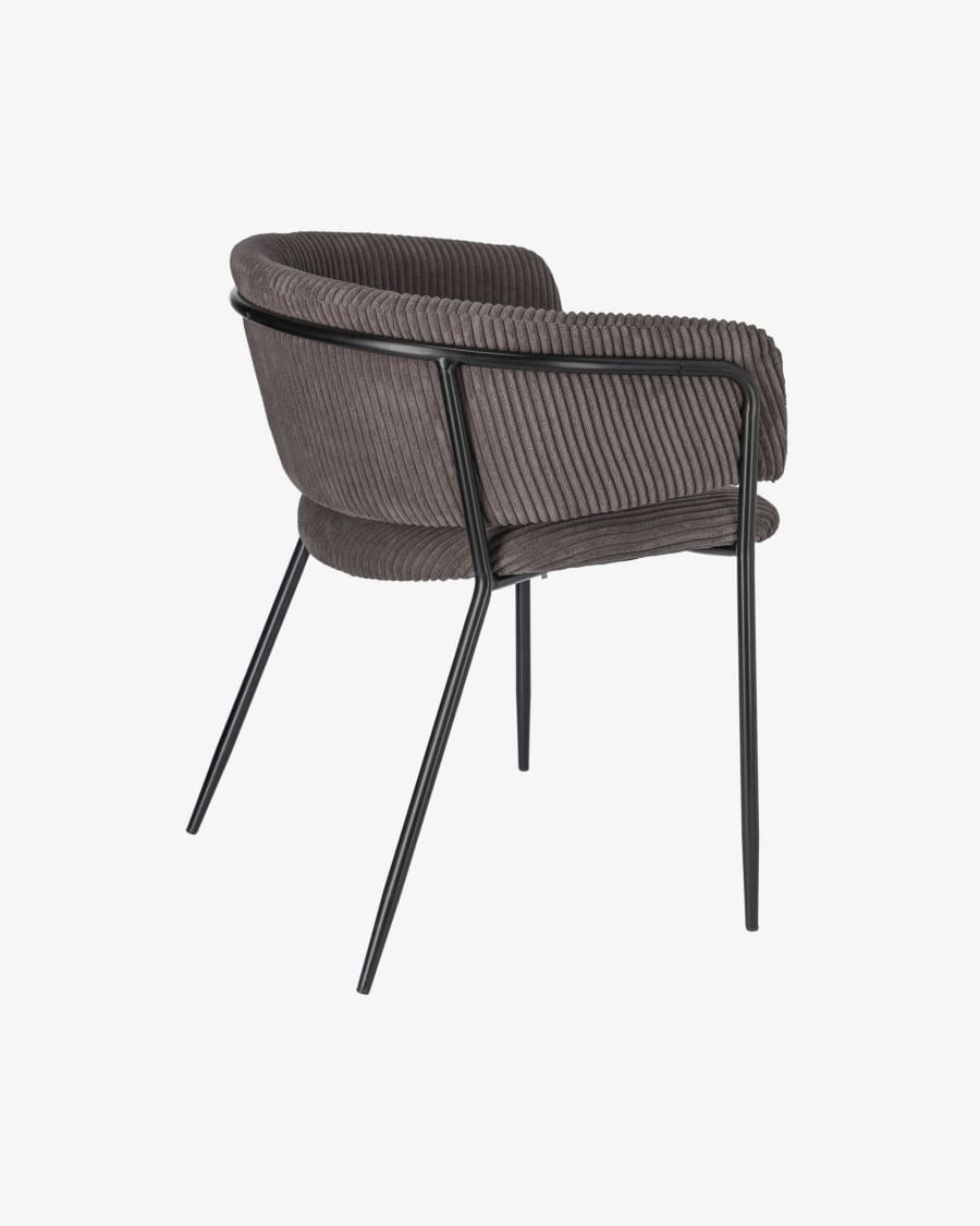Runnie chair made from grey wide seam corduroy with steel legs in a black finish