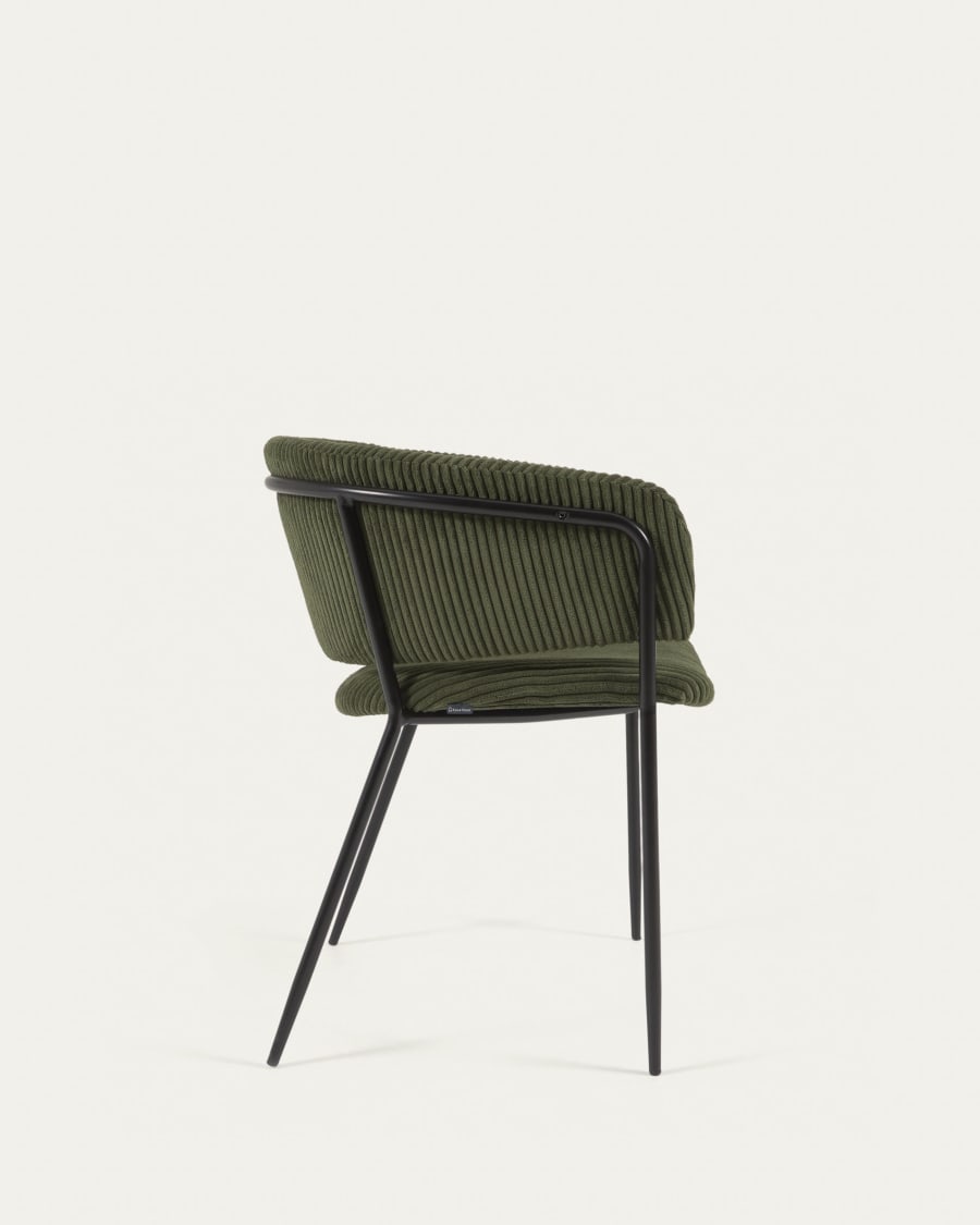 Runnie chair made from dark green wide seam corduroy and steel legs with black finish