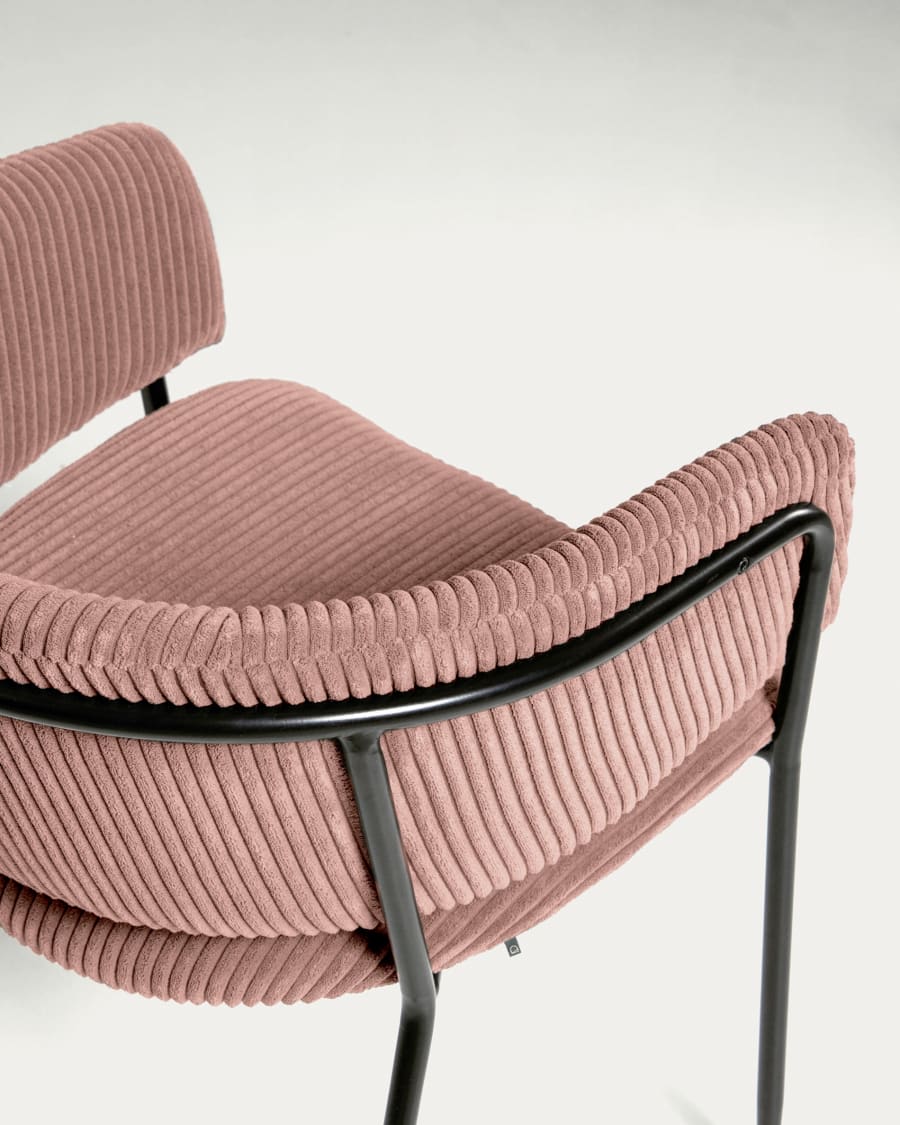 Runnie chair made from pink wide seam corduroy with steel legs in black finish