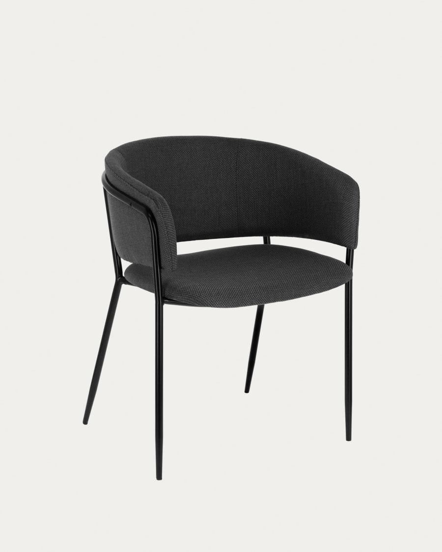 Runnie chair in dark grey with steel legs with black finish
