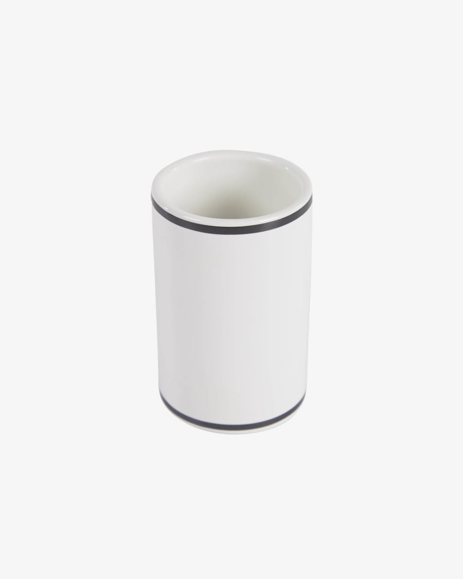 Arminda white ceramic toothbrush holder with black detail