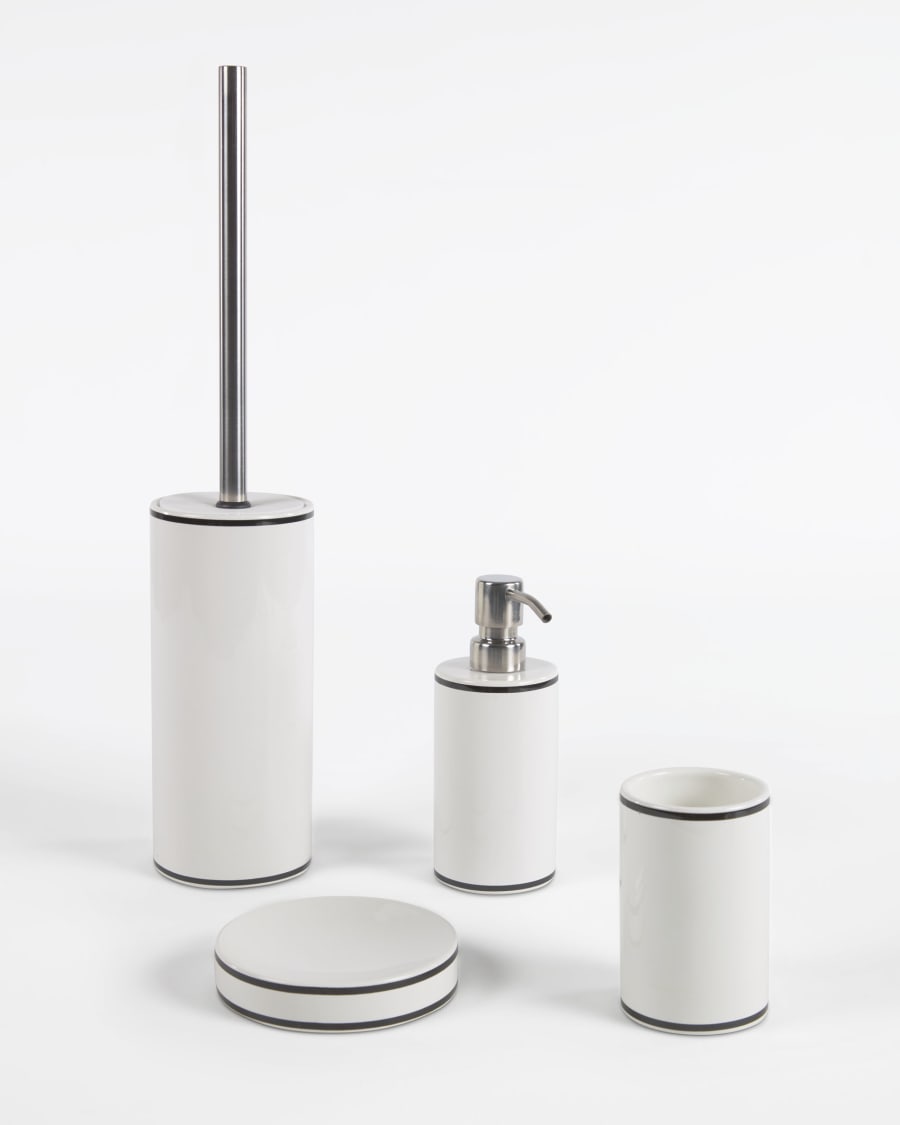 Arminda white ceramic toothbrush holder with black detail