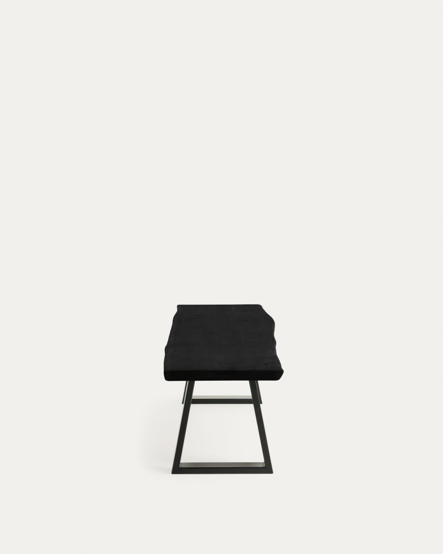 Alaia bench in solid black acacia wood with black steel legs, 180 cm