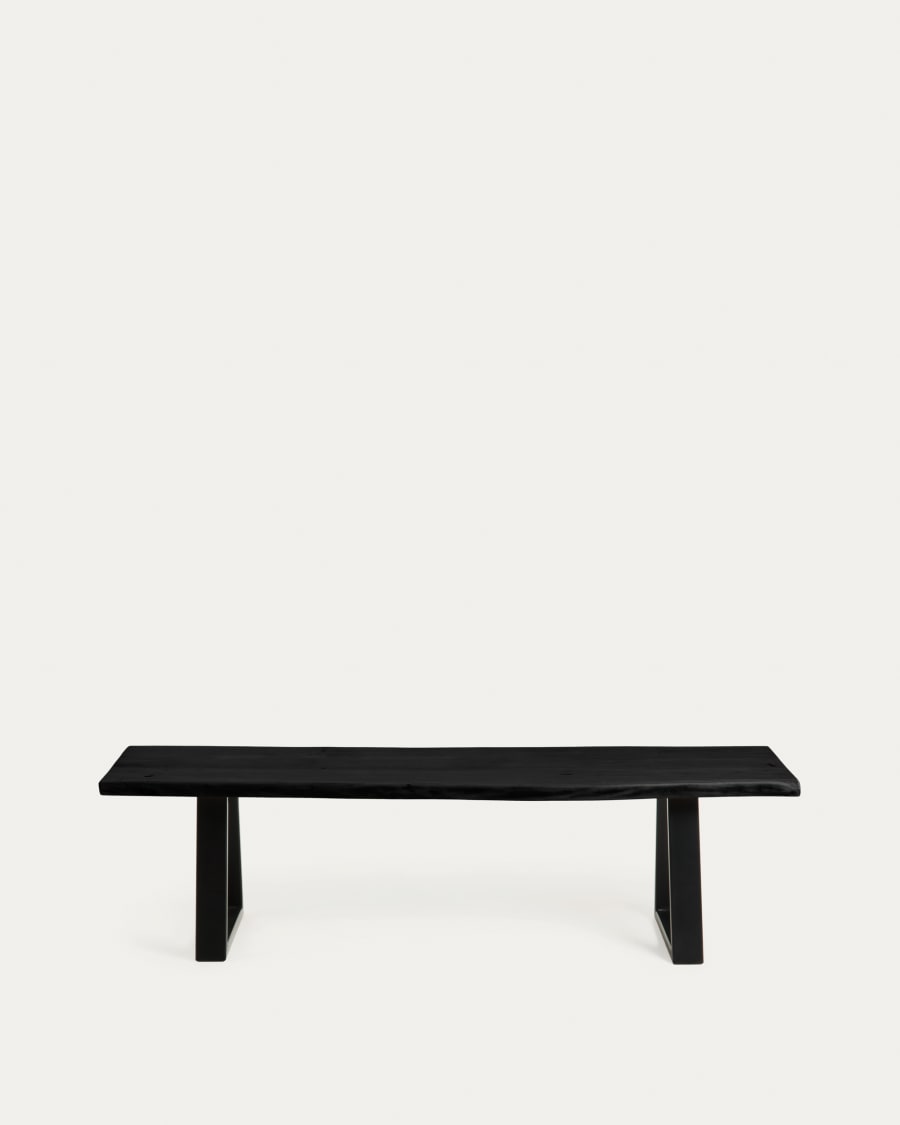 Alaia bench in solid black acacia wood with black steel legs, 180 cm