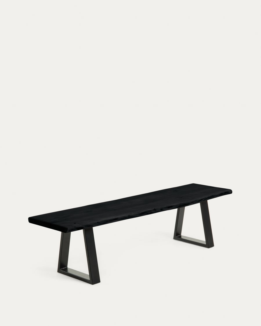 Alaia bench in solid black acacia wood with black steel legs, 180 cm