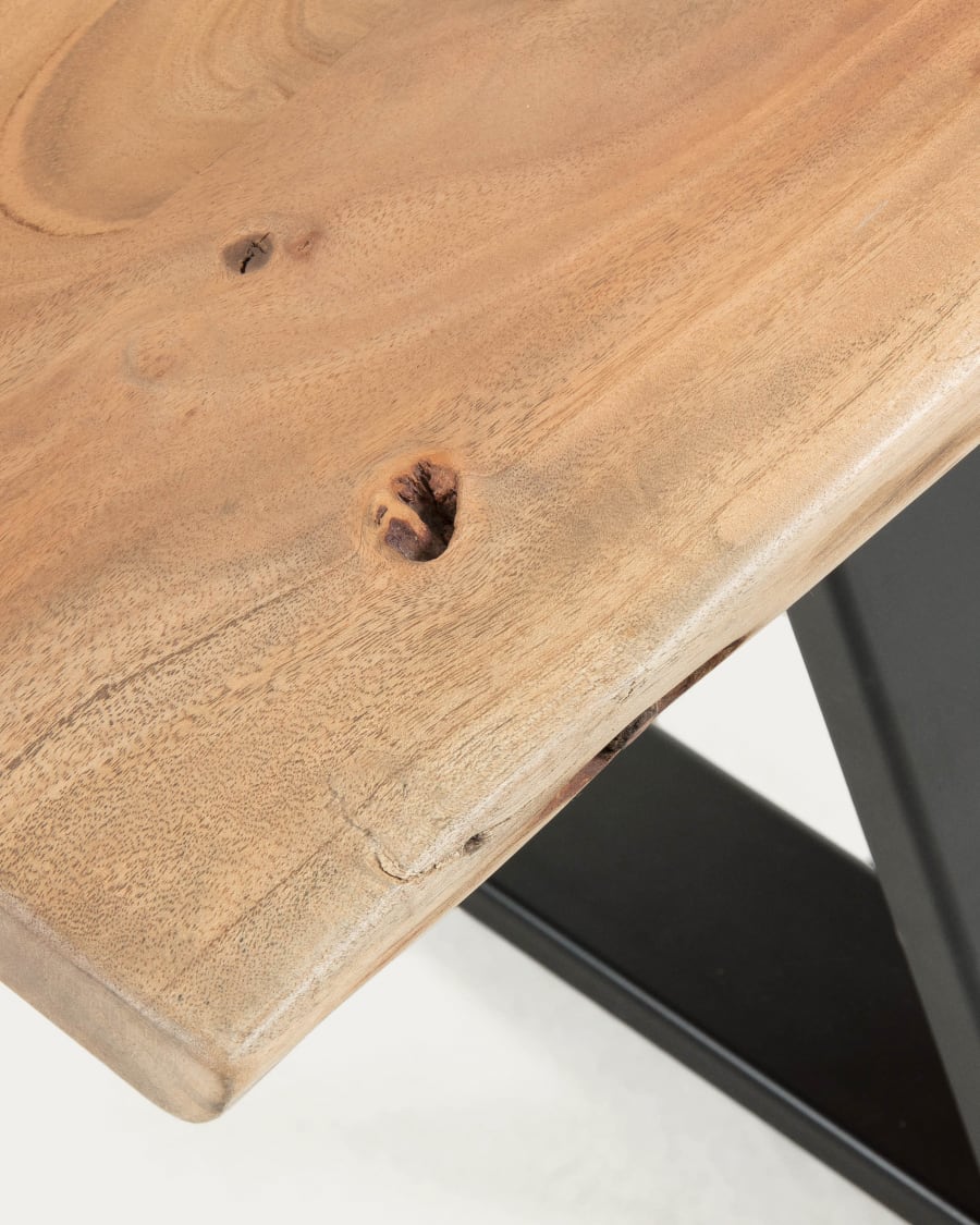 Alaia bench in solid acacia wood with black steel legs, 180 cm