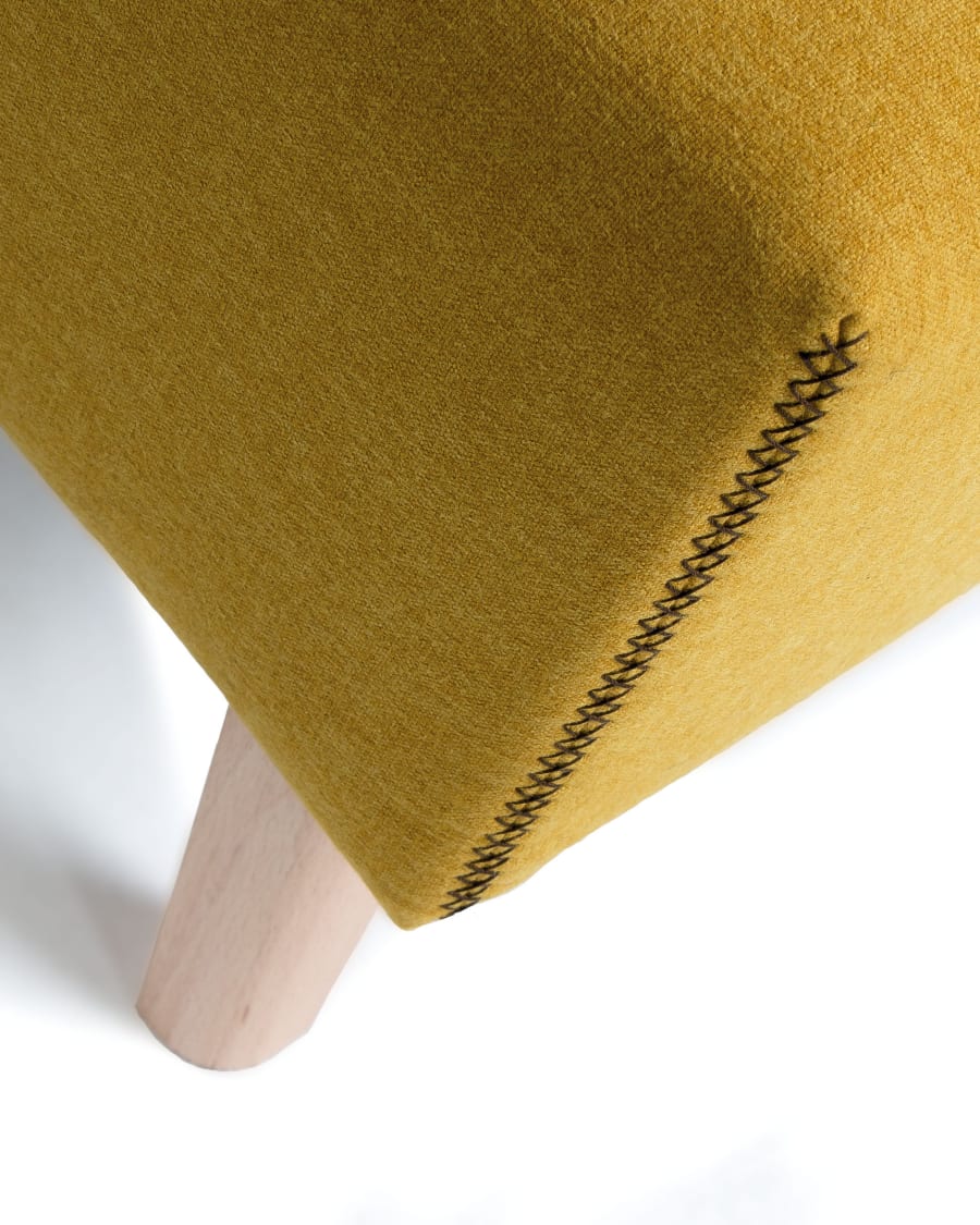 Dyla bench in mustard with solid beech wood legs, 111 cm