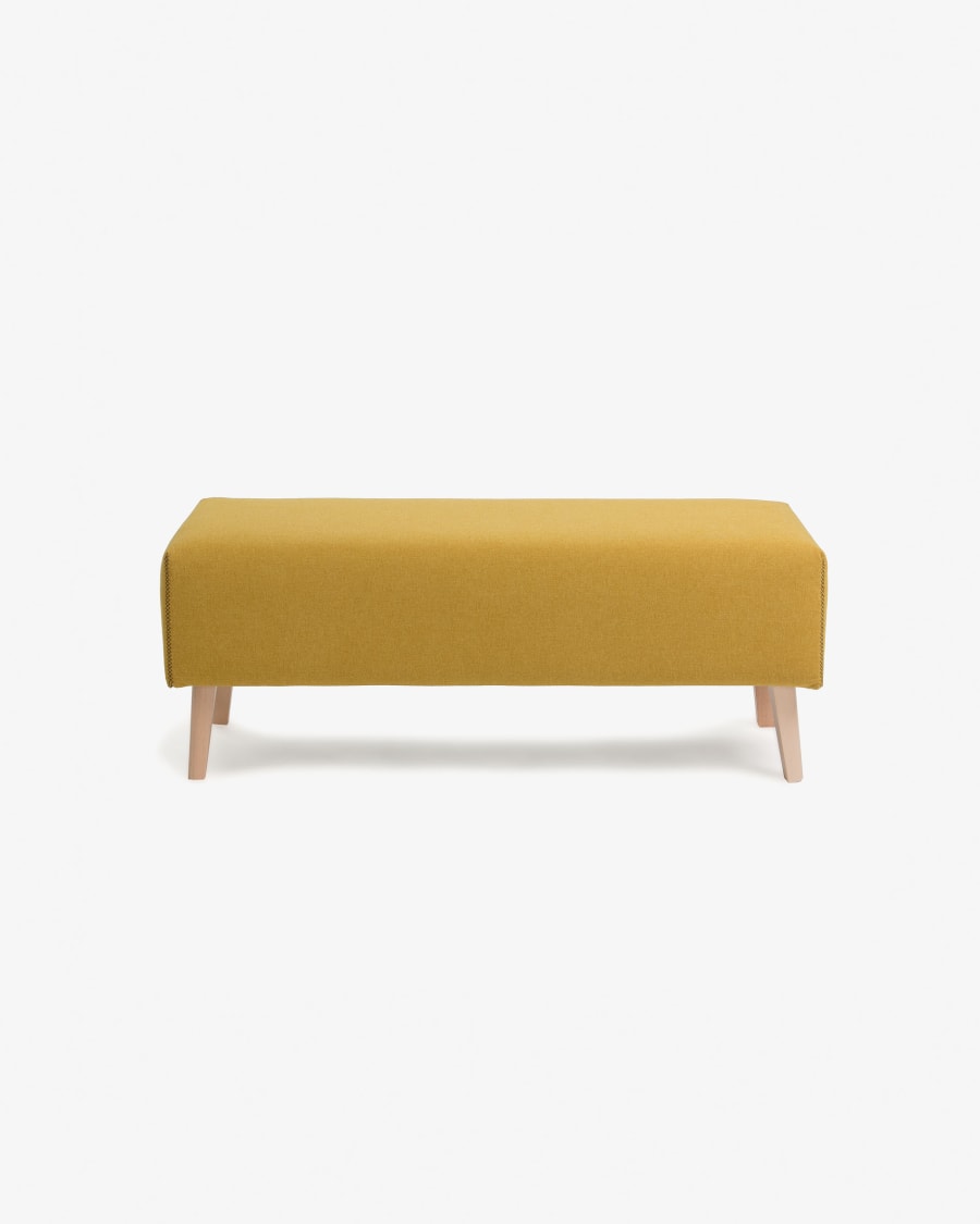 Dyla bench in mustard with solid beech wood legs, 111 cm