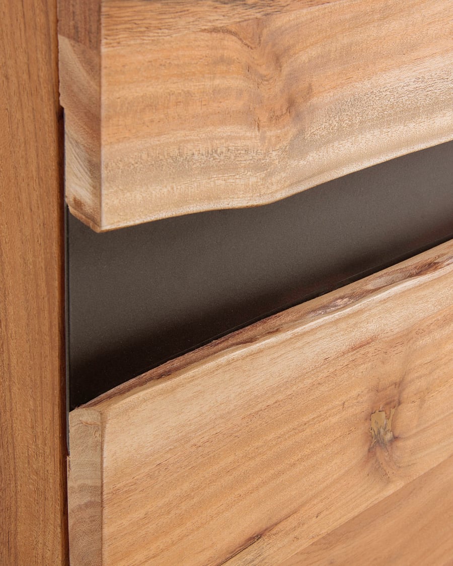 Uxia solid acacia wood sideboard with 3 doors and black finish steel, 148 x 85 cm