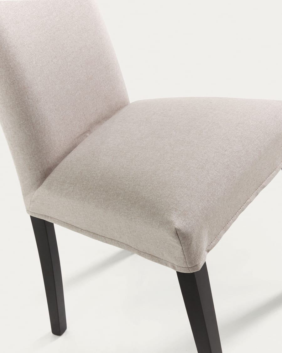 Beige Freda chair with solid beech wood legs with black finish