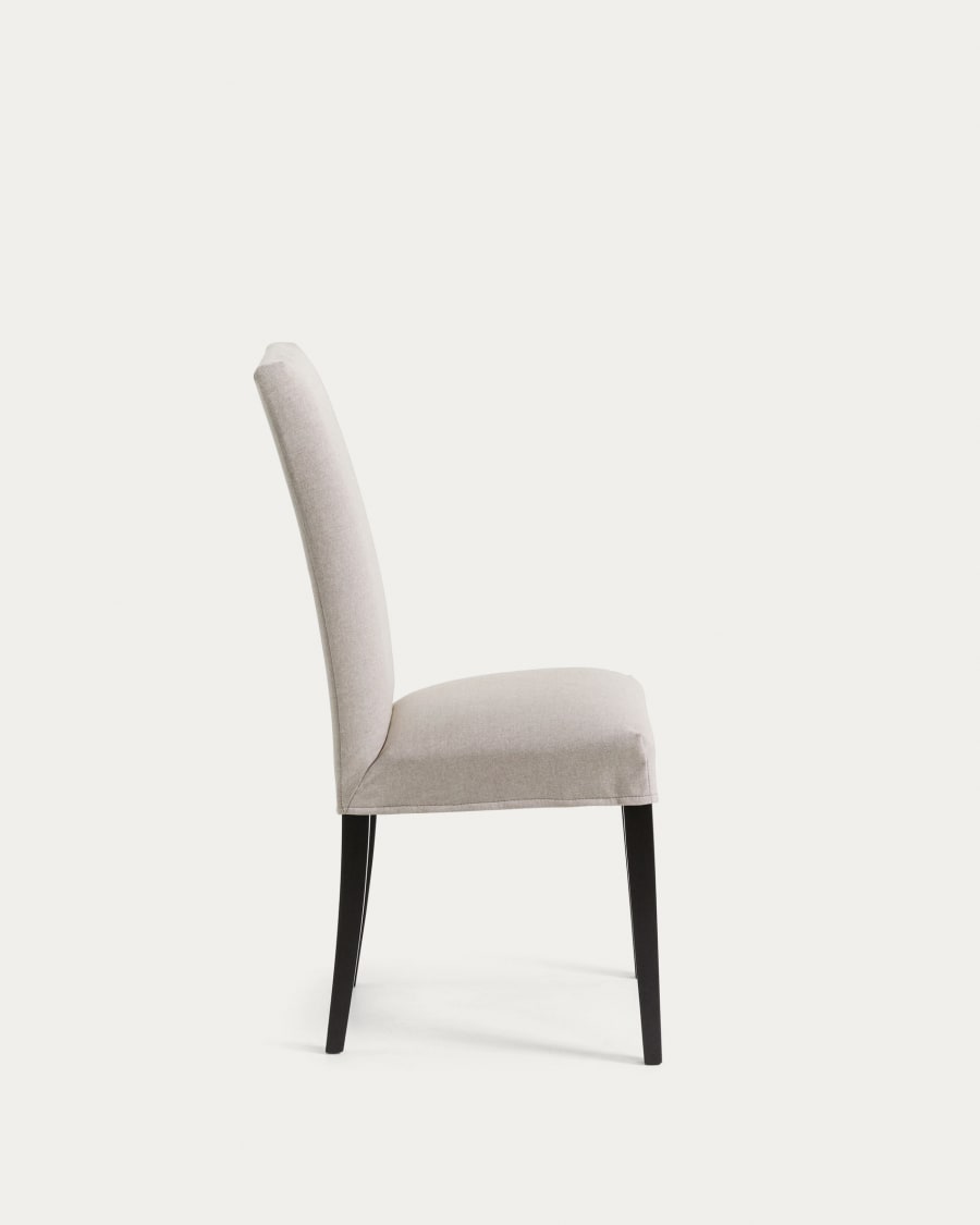 Beige Freda chair with solid beech wood legs with black finish