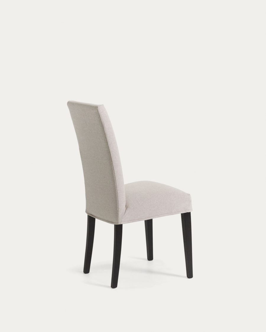 Beige Freda chair with solid beech wood legs with black finish
