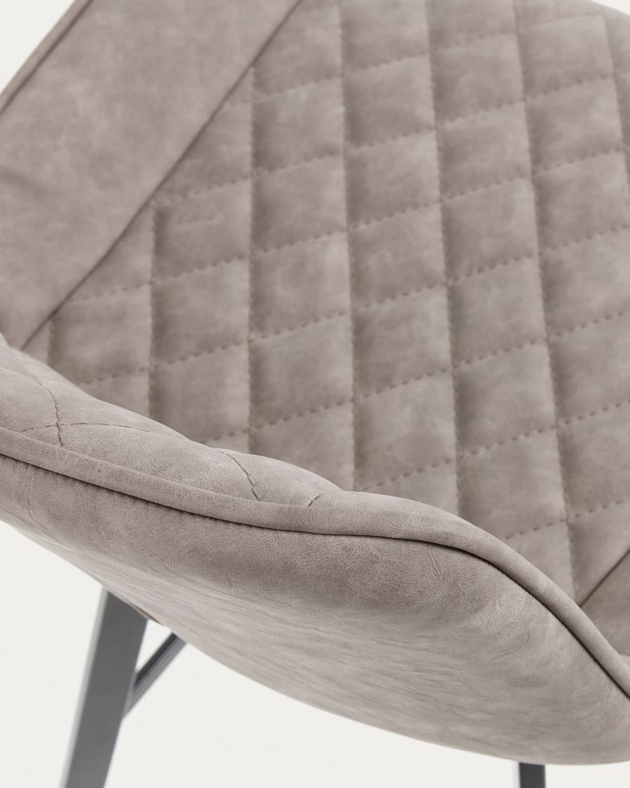 Adela faux leather stool in light grey, with steel legs in a black finish, height 66 cm