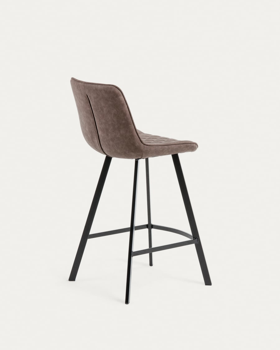Adela faux leather stool in light grey, with steel legs in a black finish, height 66 cm