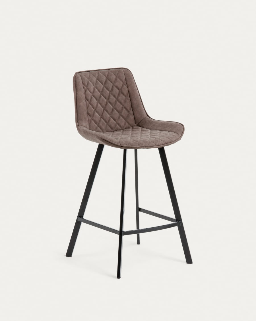Adela faux leather stool in light grey, with steel legs in a black finish, height 66 cm