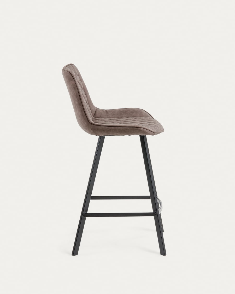 Adela faux leather stool in light grey, with steel legs in a black finish, height 66 cm