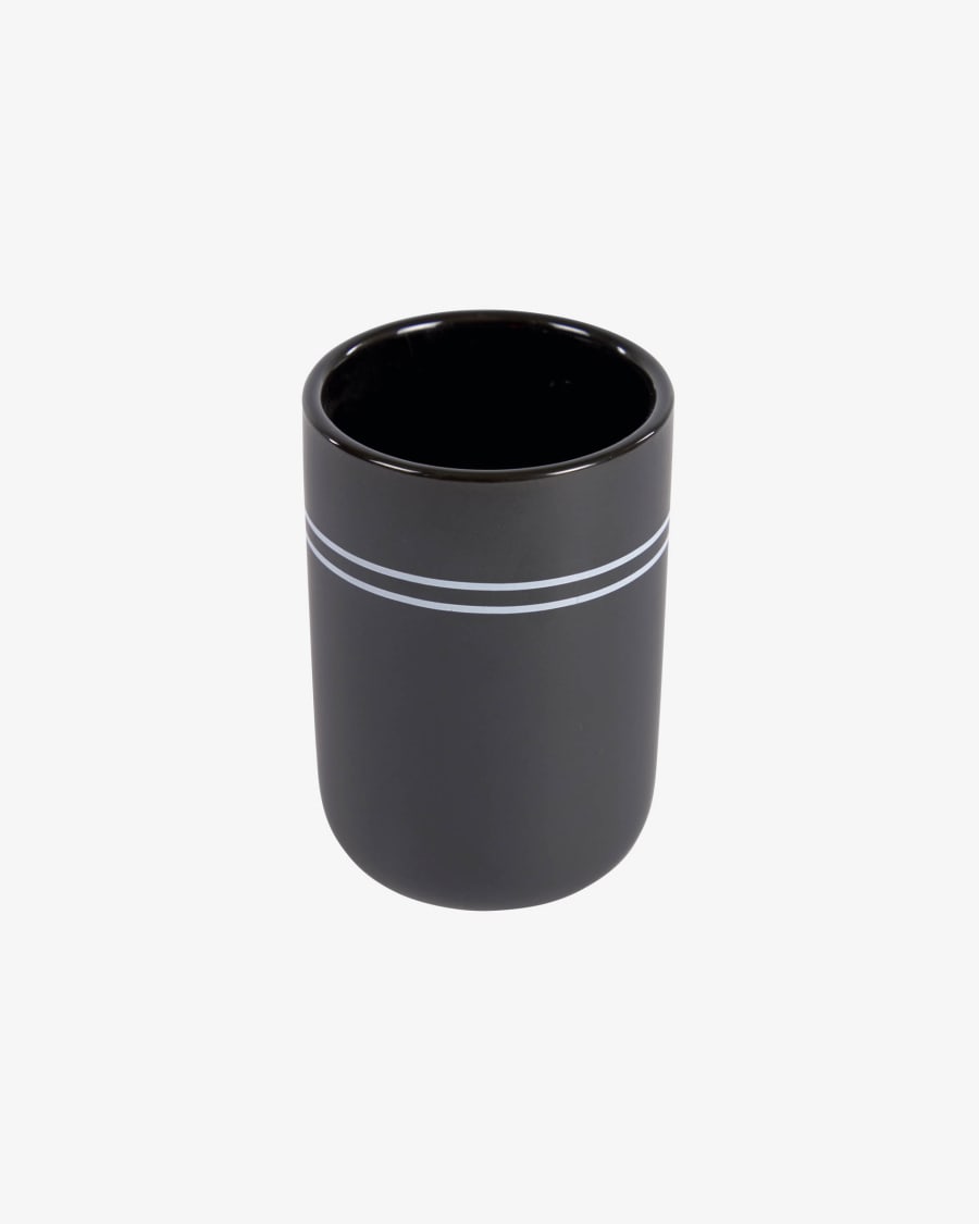 Ποτήρι μπάνιου Cerisa, μαύρο κεραμικό με λευκή λεπτομέρεια