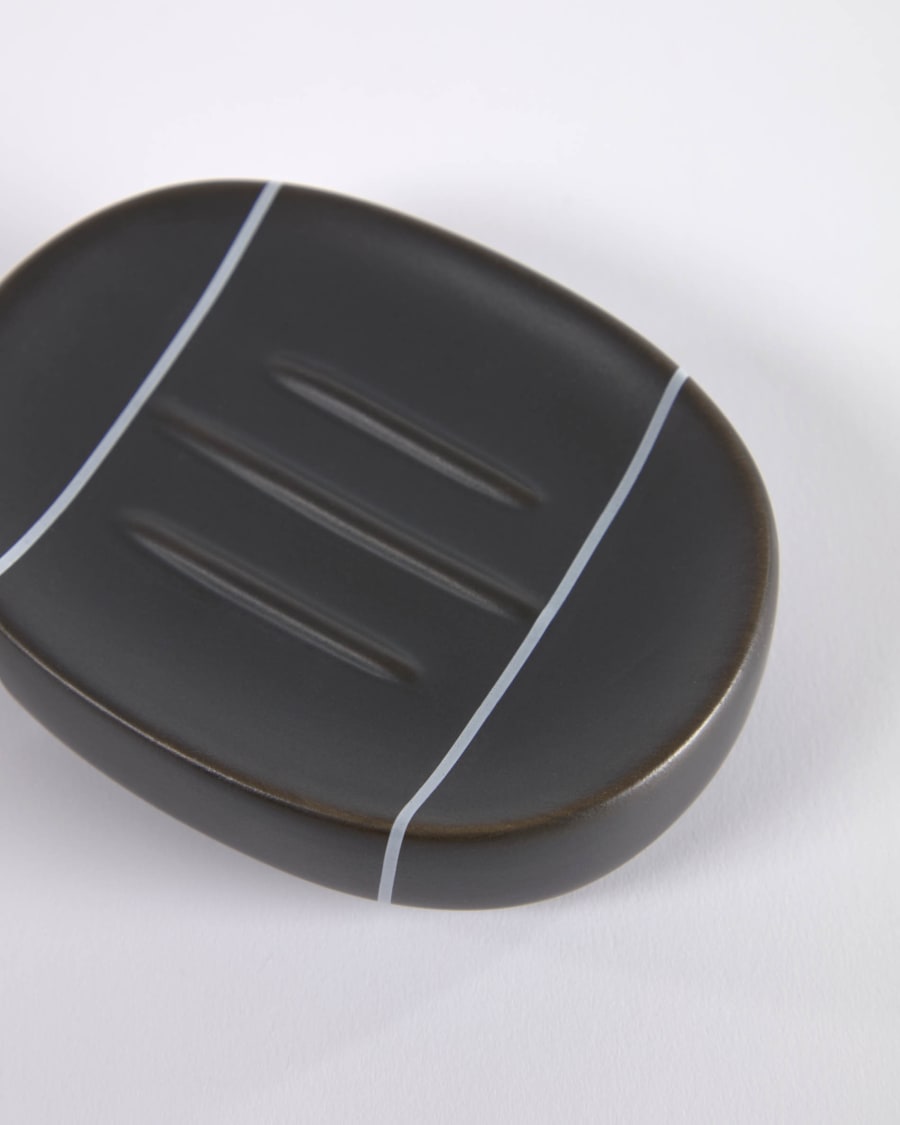 Βάση σαπουνιού Cerisa, μαύρο κεραμικό με λευκή λεπτομέρεια