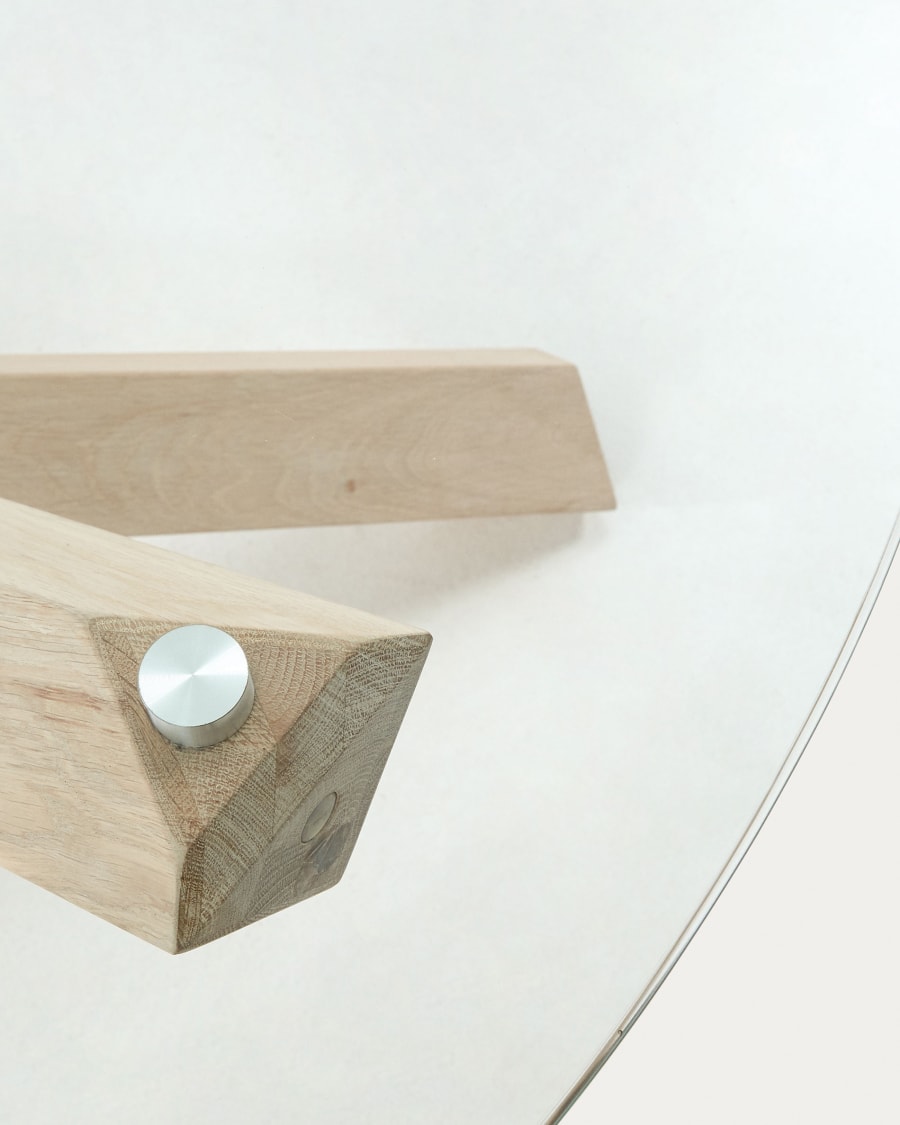 Lotus round glass table with solid oak legs, Ø 120 cm