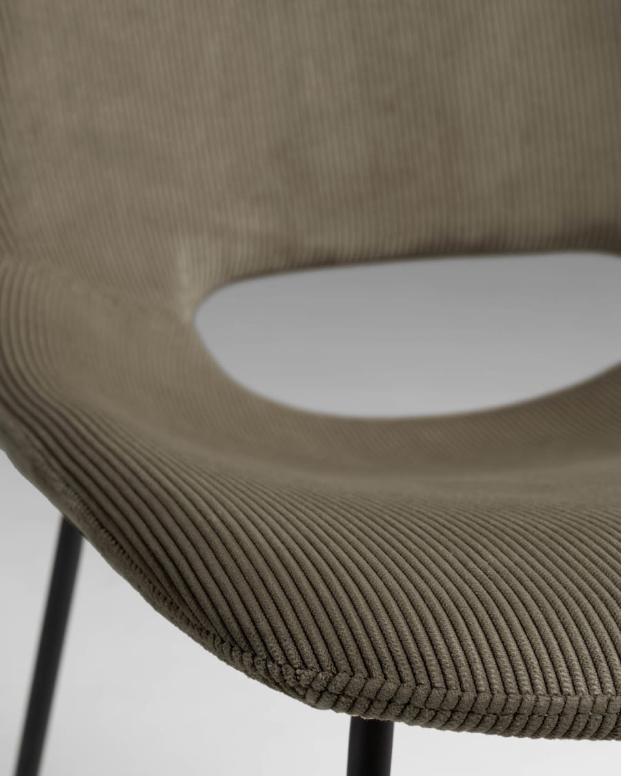 Zahara grey corduroy chair with steel legs with black finish