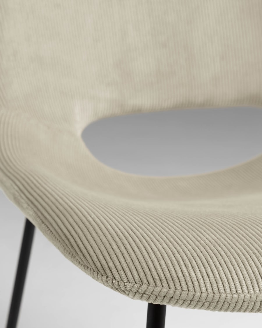 Zahara beige corduroy chair with steel legs with black finish