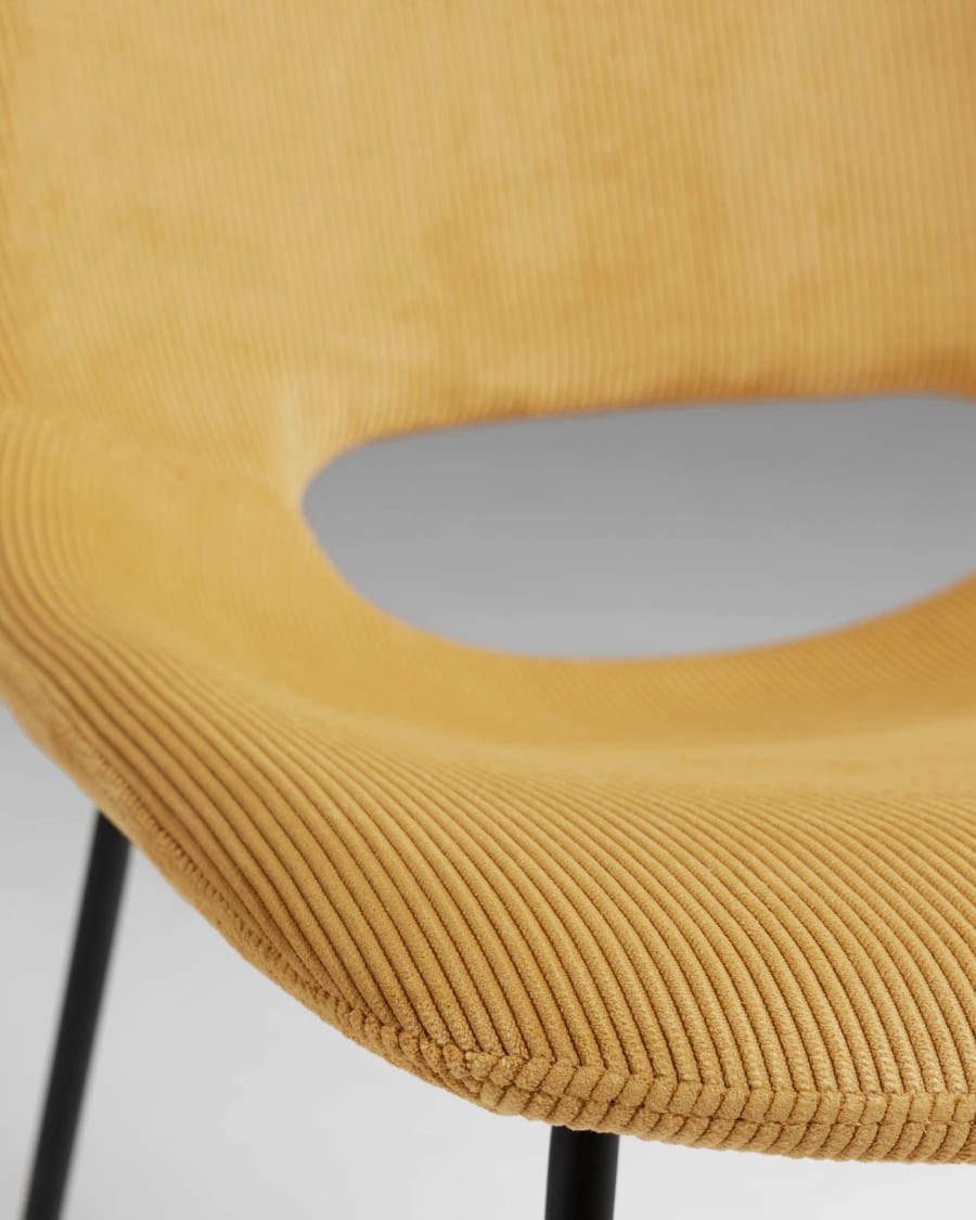 Zahara mustard corduroy chair with steel legs with black finish