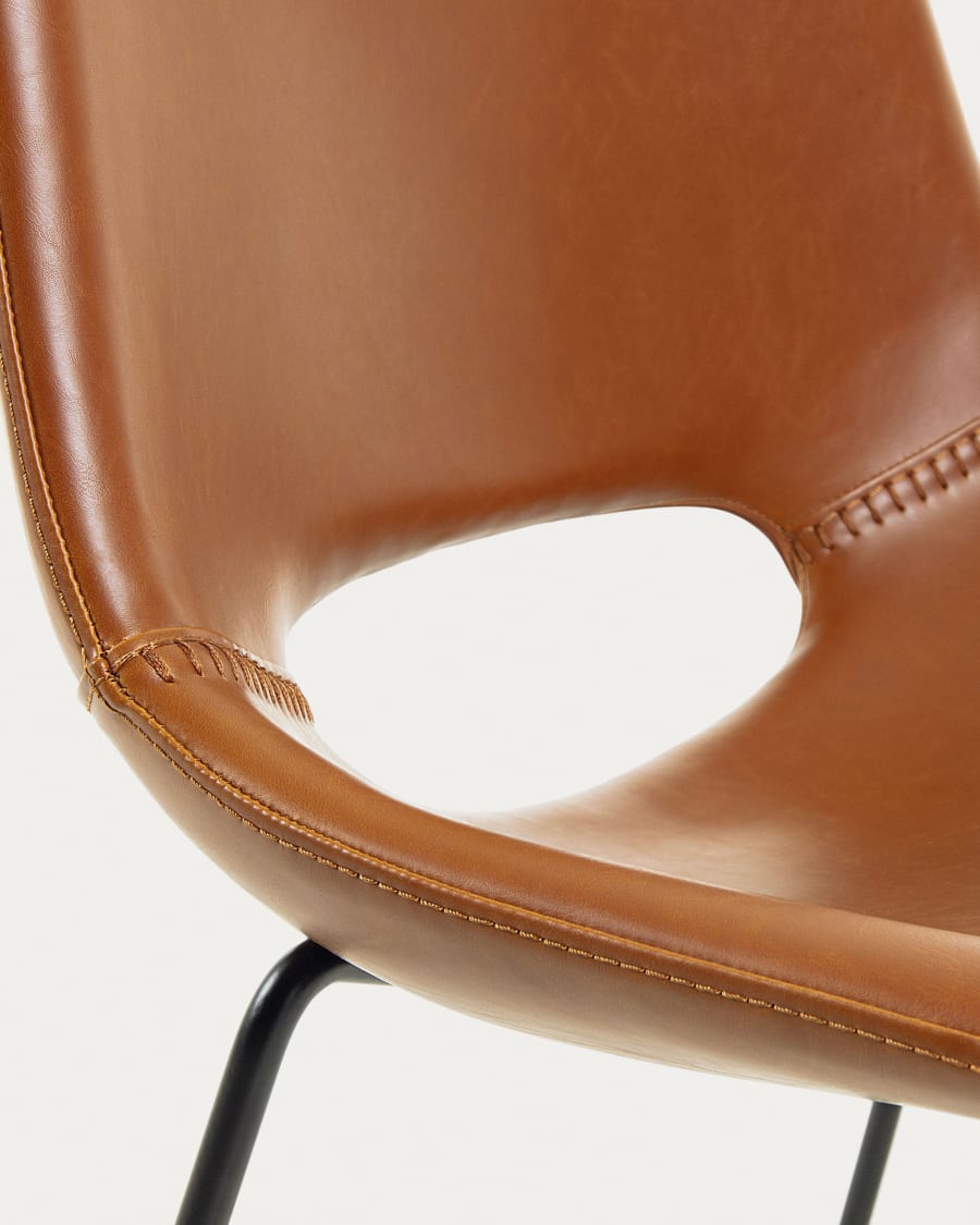 Zahara synthetic leather brown chair with steel legs with black finish