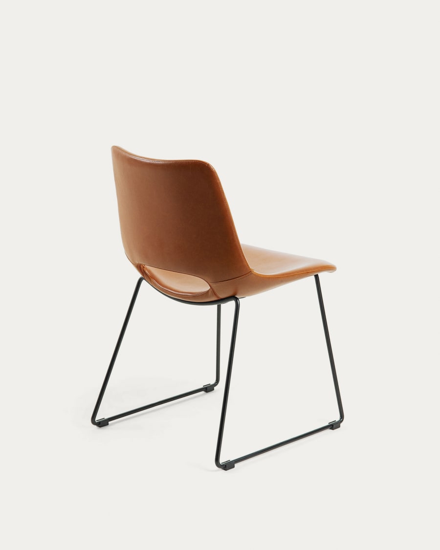 Zahara synthetic leather brown chair with steel legs with black finish