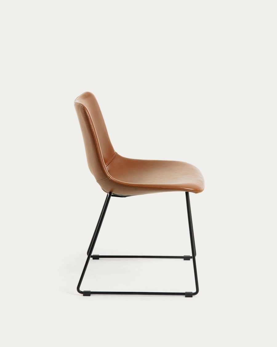 Zahara synthetic leather brown chair with steel legs with black finish