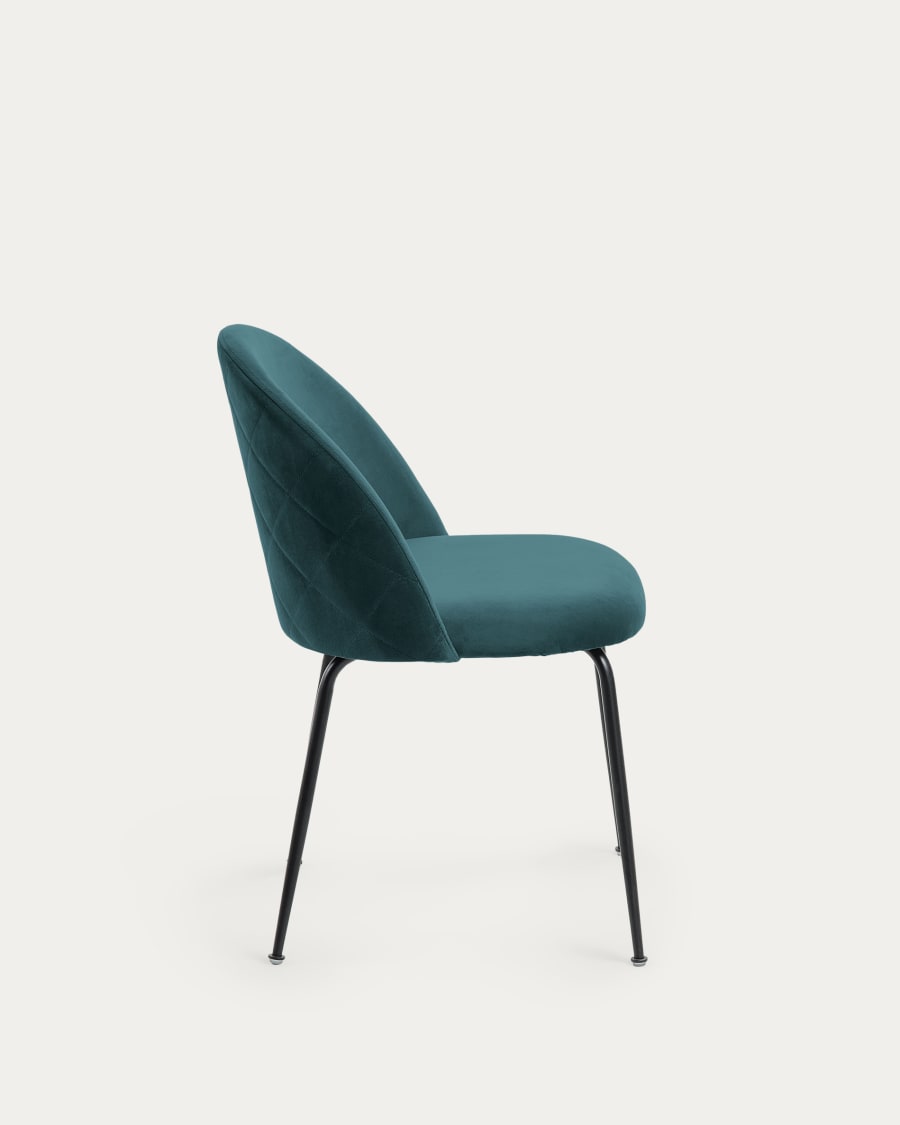 Ivonne velvet chair in turquoise and black metal Kave Home Austria