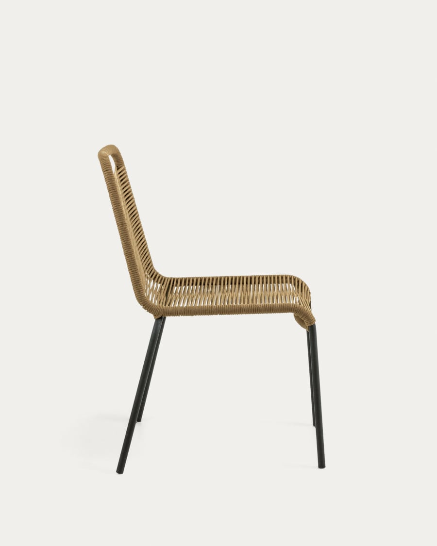 Lambton stackable chair in brown rope and steel with black finish