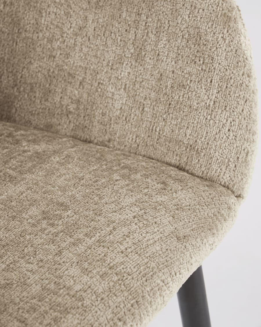 Konna chair in beige chenille with steel legs and painted black finish FR