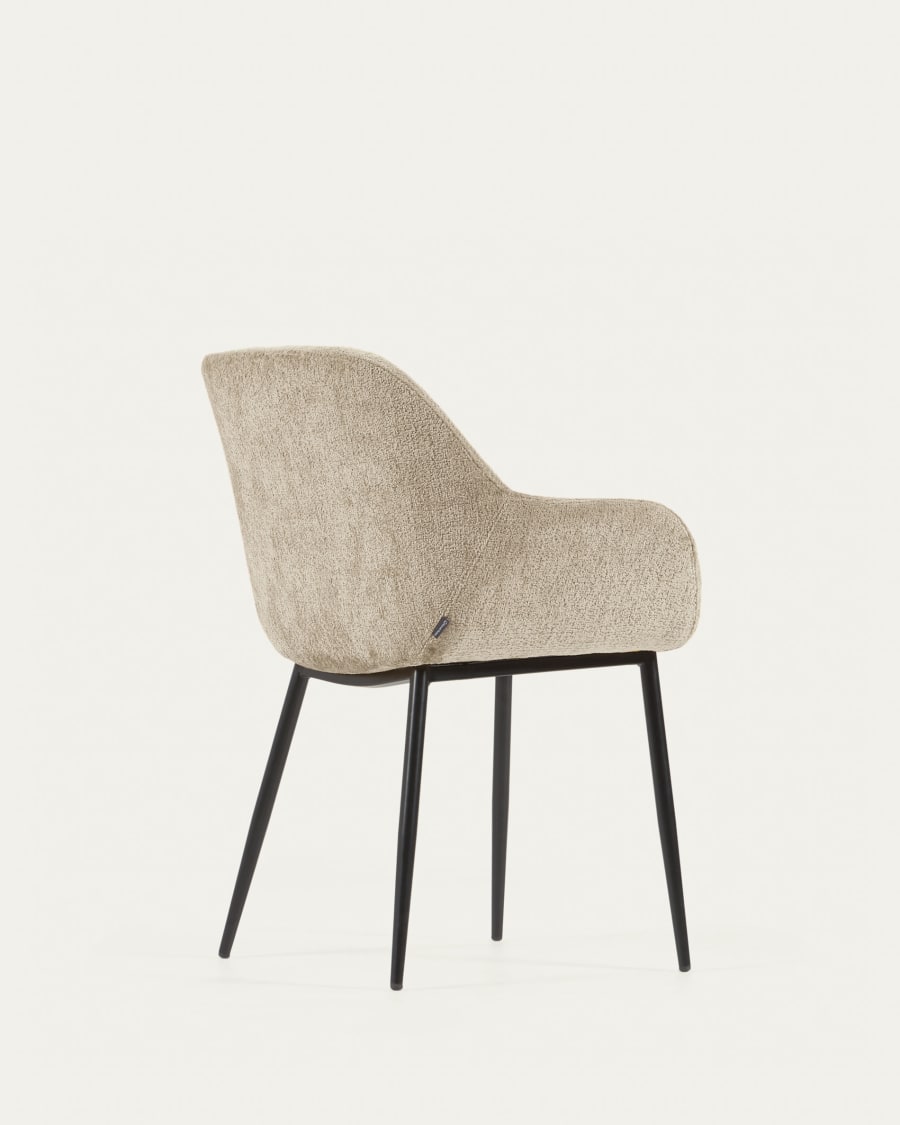 Konna chair in beige chenille with steel legs and painted black finish