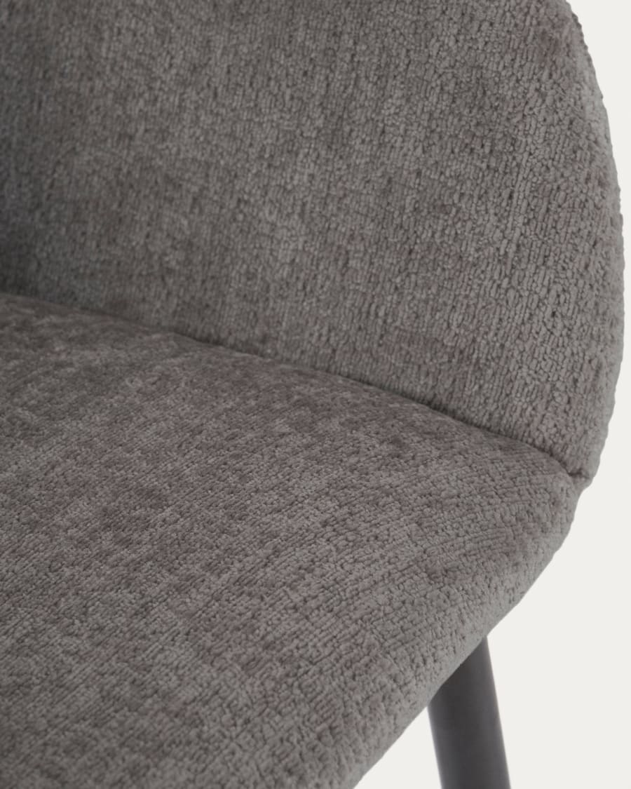 Konna chair in dark grey chenille with steel legs and painted black finish