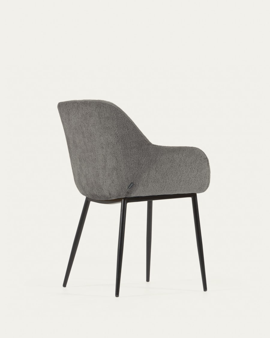 Konna chair in dark grey chenille with steel legs and painted black finish