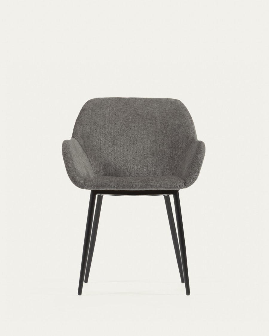 Konna chair in dark grey chenille with steel legs and painted black finish