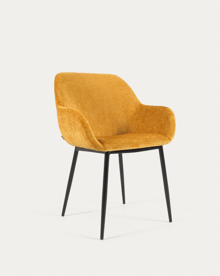 Konna chair in mustard chenille with steel legs and painted black finish